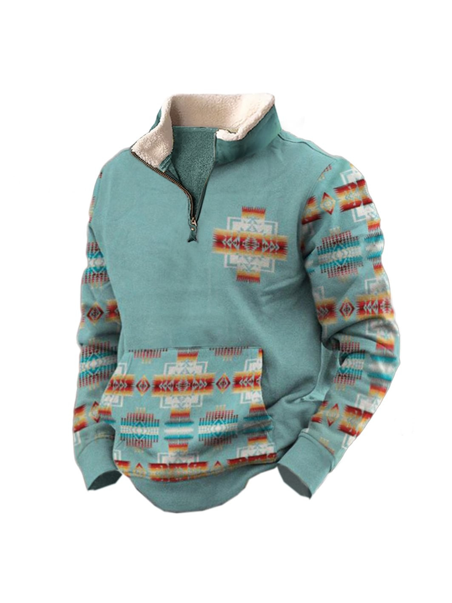 Men's Stand Collar Half Zip Crew Neck Sweatshirt