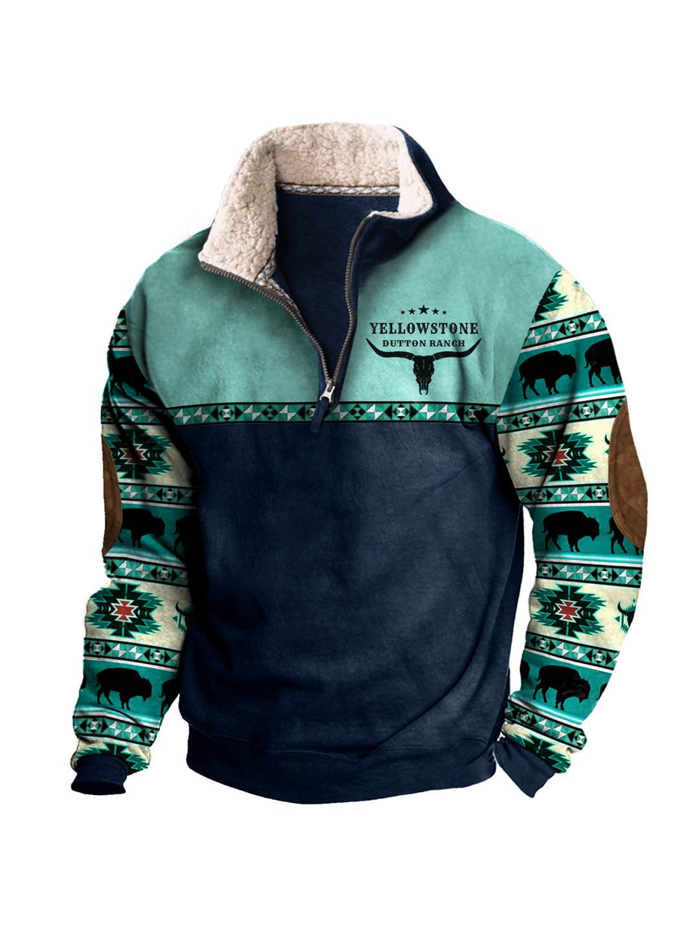 Men's Stand Collar Half Zip Crew Neck Sweatshirt