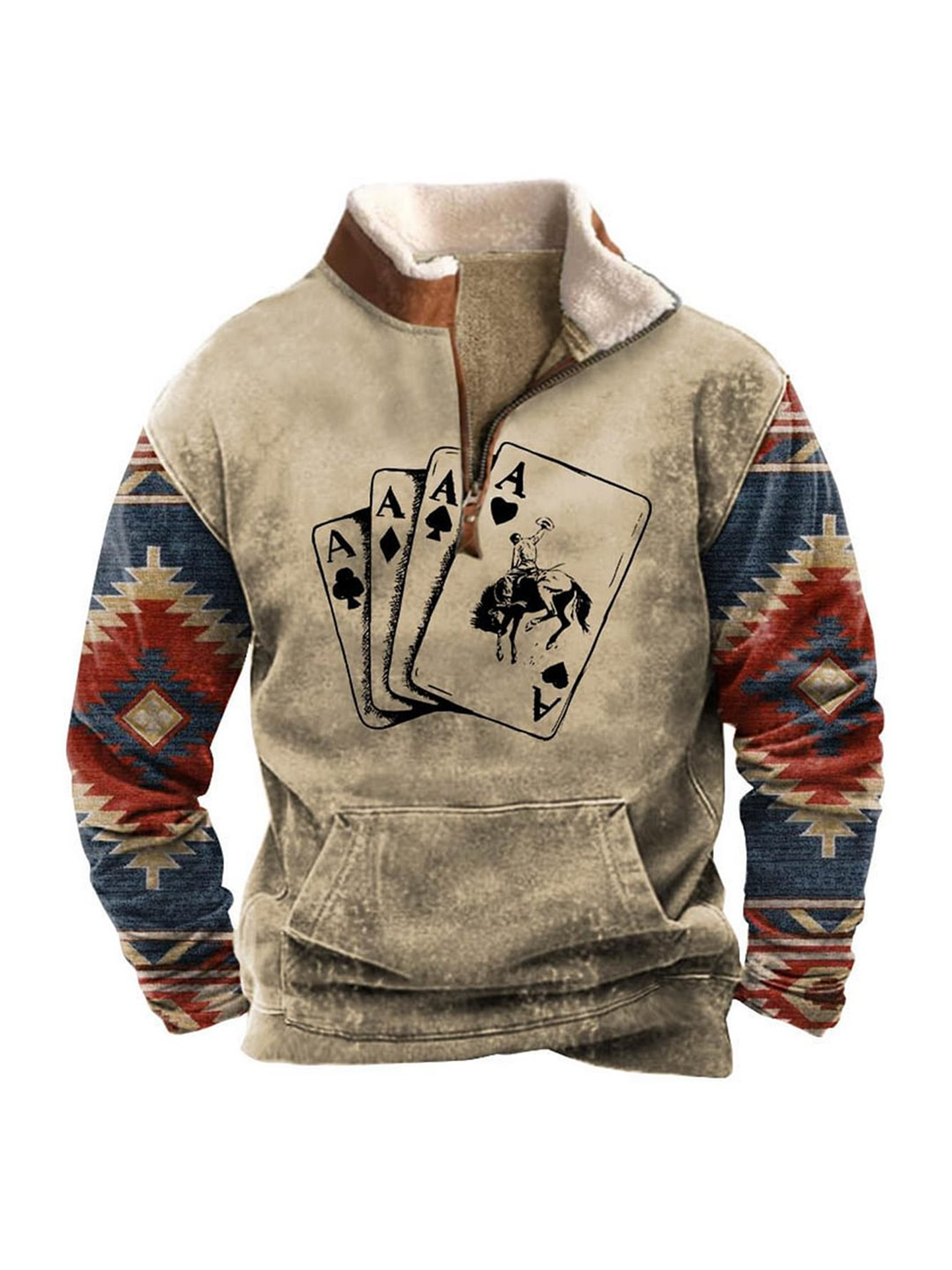 Men's Stand Collar Half Zip Crew Neck Sweatshirt