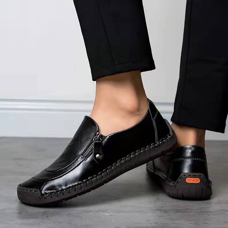 Phanile? Mens Handmade Side Zipper Casual Comfy Leather Slip On Loafers