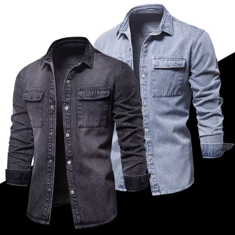 100% Cotton Denim Shirts Men Casual Solid Color Thick Long Sleeve Shirt for Men Spring High Quality Jeans Male Shirt