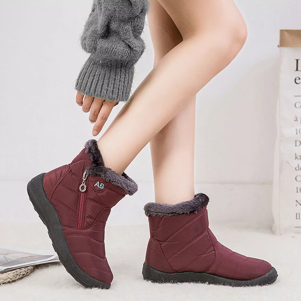 Winter Waterproof Women Shoes Snow Boots Fur-lined Slip On Warm Ankle Size