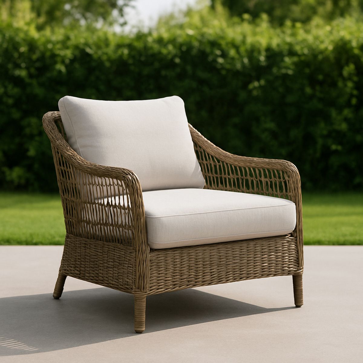 Kültéri rattan fotel bézs szövettel, 90x85x75 cm