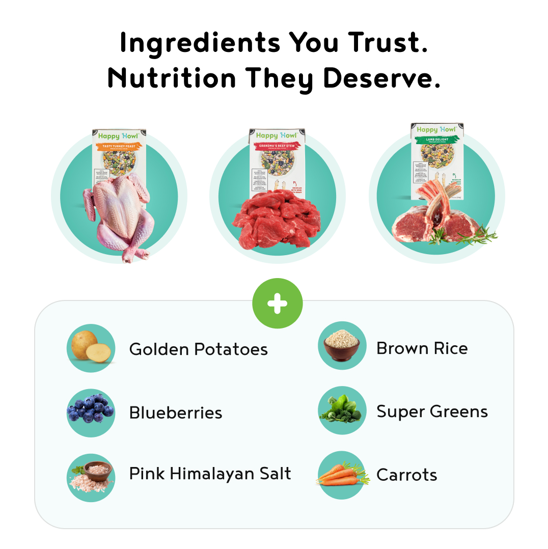 100% Human-Grade Dog Food Variety Pack, Natural Meals with Organic Turkey, Lamb & Beef