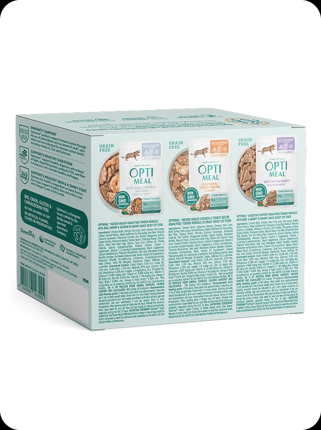 24 Pack Grain Free Wet Cat Food Variety Pack, Tender Morsels Multi Flavor Pouch Meal for Adult Indoor Cats
