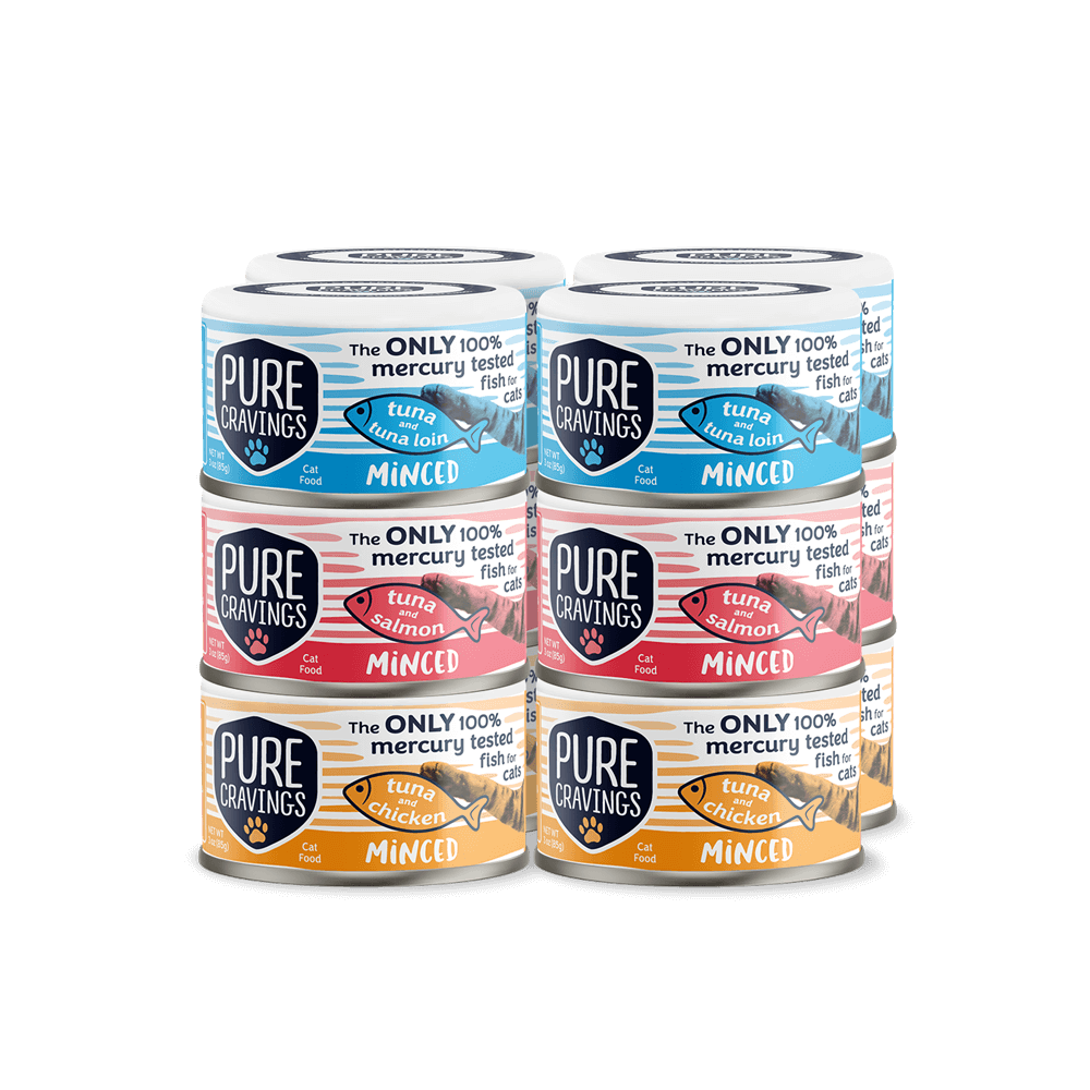 12 Pack Human Grade Minced Tuna Wet Cat Food Variety Pack, Mercury Tested Canned Cat Food