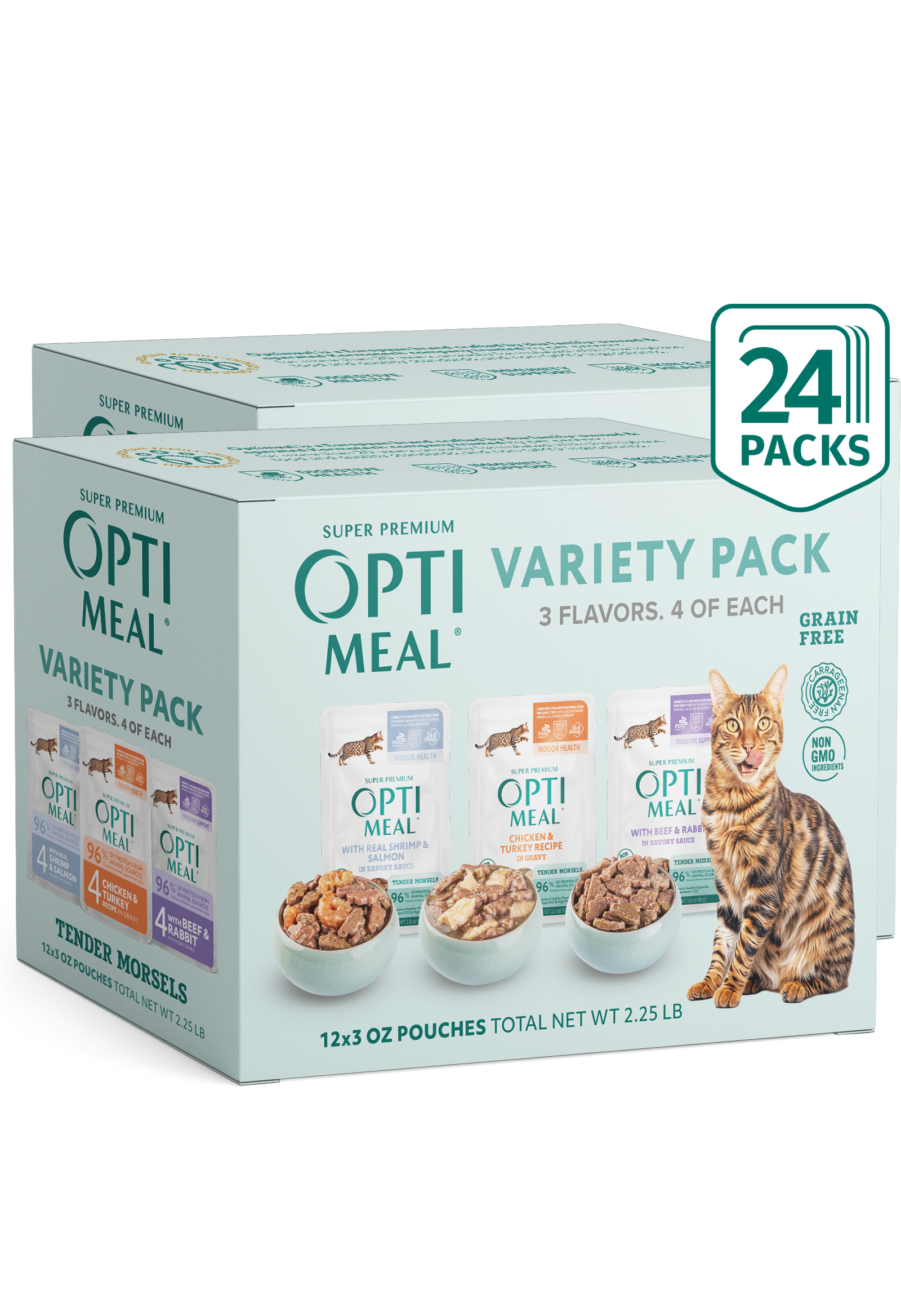 24 Pack Grain Free Wet Cat Food Variety Pack, Tender Morsels Multi Flavor Pouch Meal for Adult Indoor Cats