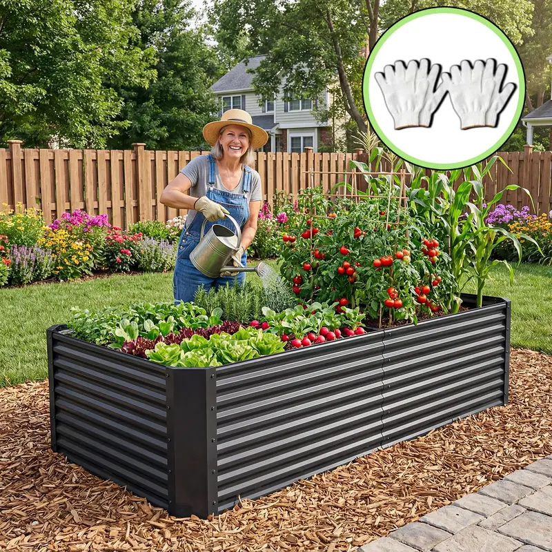 Outdoor Patio Raised Garden Bed Kit With Gloves & Tension Bar
