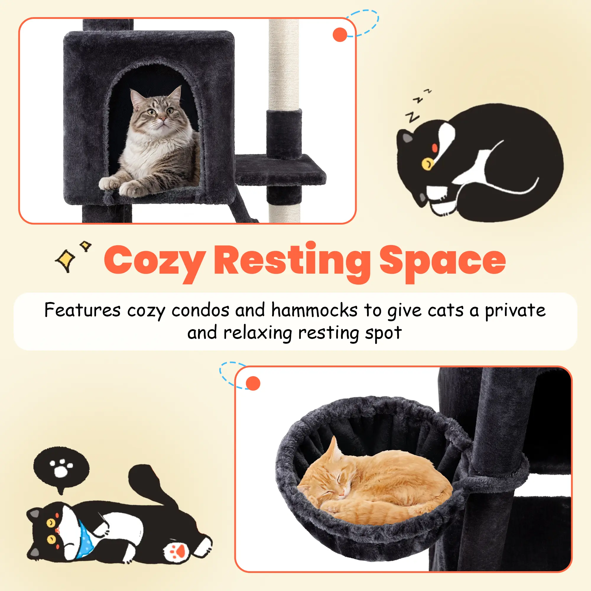 HOOMIC 64-Inch Large Cat Tree &ndash; Multi-Level Cat Tower with Durable Activity Center for Indoor Cats,Beige/Dark Grey/Grey/Pink/Leopard Print & Spot Patterns#SummerVibes
