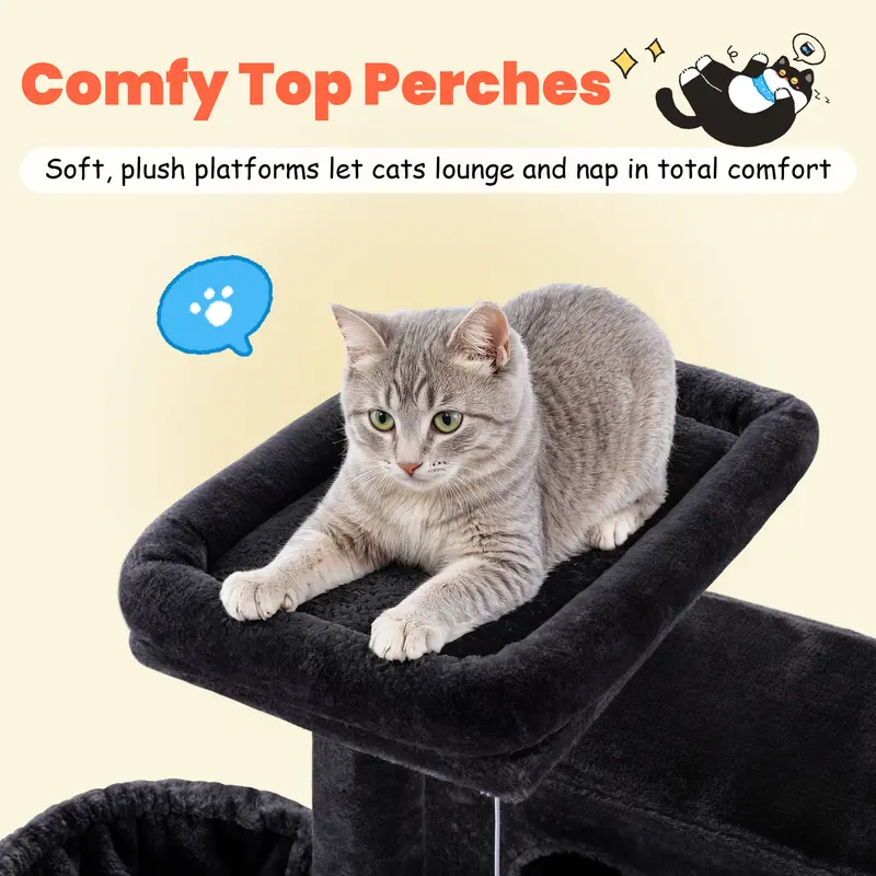 64-Inch Large Cat Tree – Multi-Level Cat Tower with Durable Activity Center for Indoor Cats,Beige/Dark Grey/Grey/Pink/Leopard Print & Spot Patterns