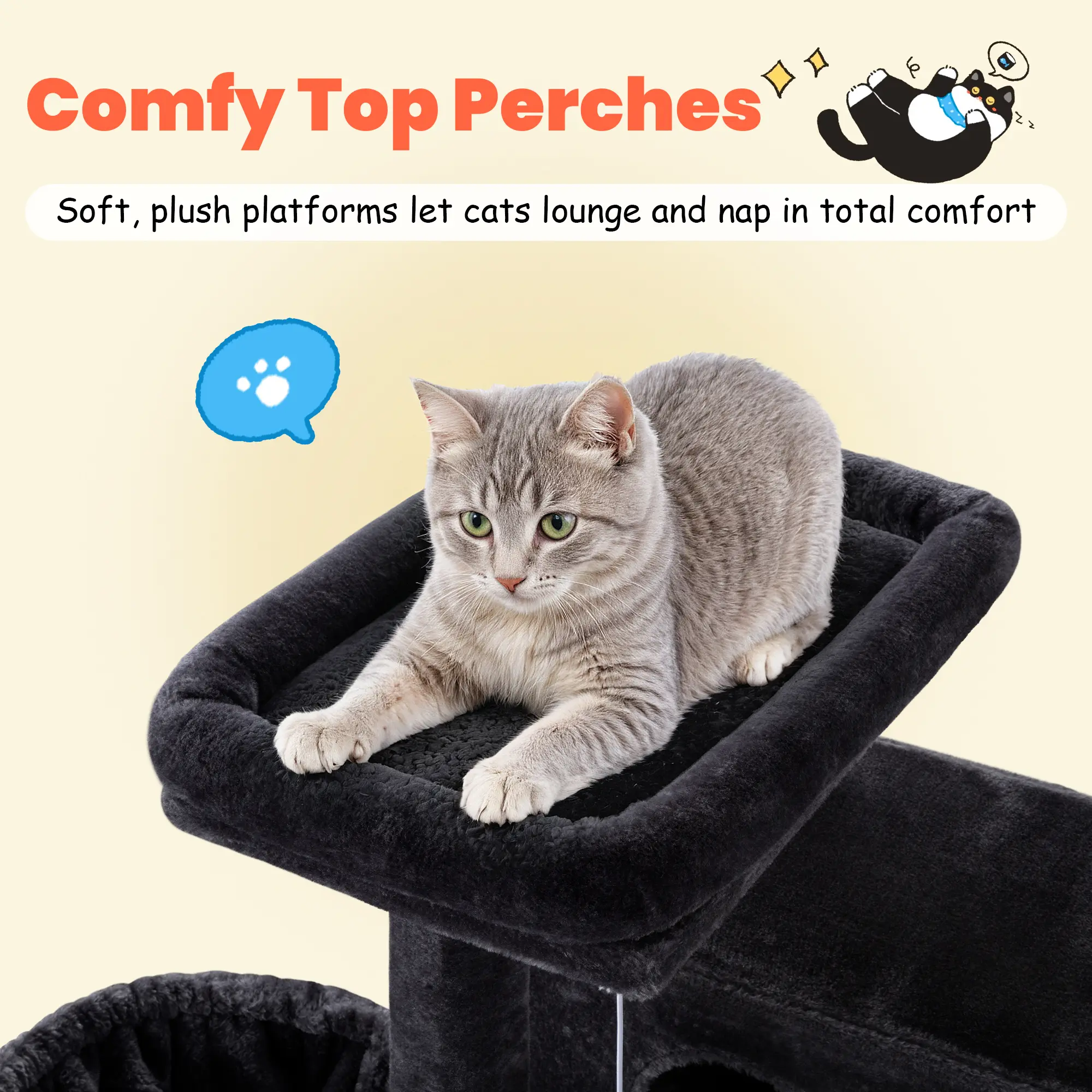 HOOMIC 64-Inch Large Cat Tree &ndash; Multi-Level Cat Tower with Durable Activity Center for Indoor Cats,Beige/Dark Grey/Grey/Pink/Leopard Print & Spot Patterns#SummerVibes