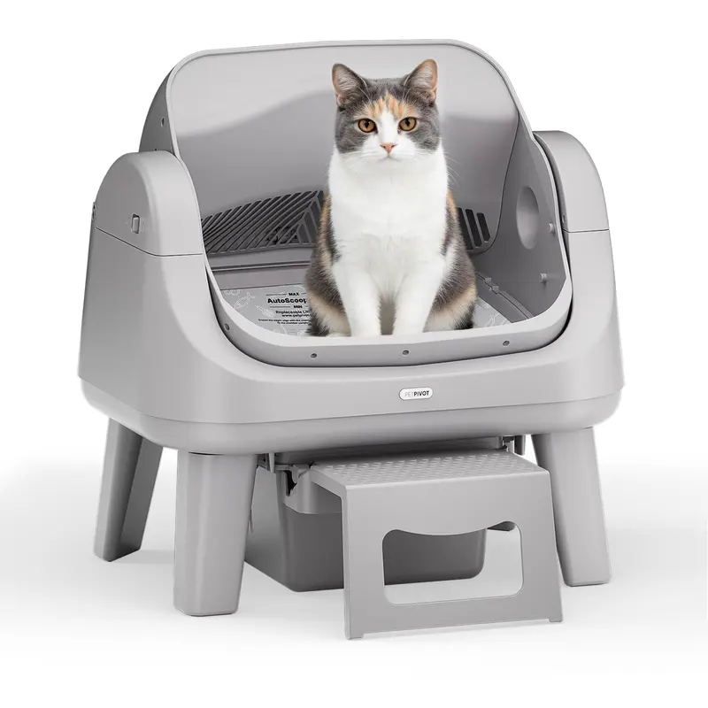 AutoScooper 12 Lite Open Top Self Cleaning Cat Litter Box, Automatic Litter Box with 7 Pairs of Safety Sensors, Anti-Pinch Protection, Easy Access Step for Senior Cats SummerVibes petlovers
