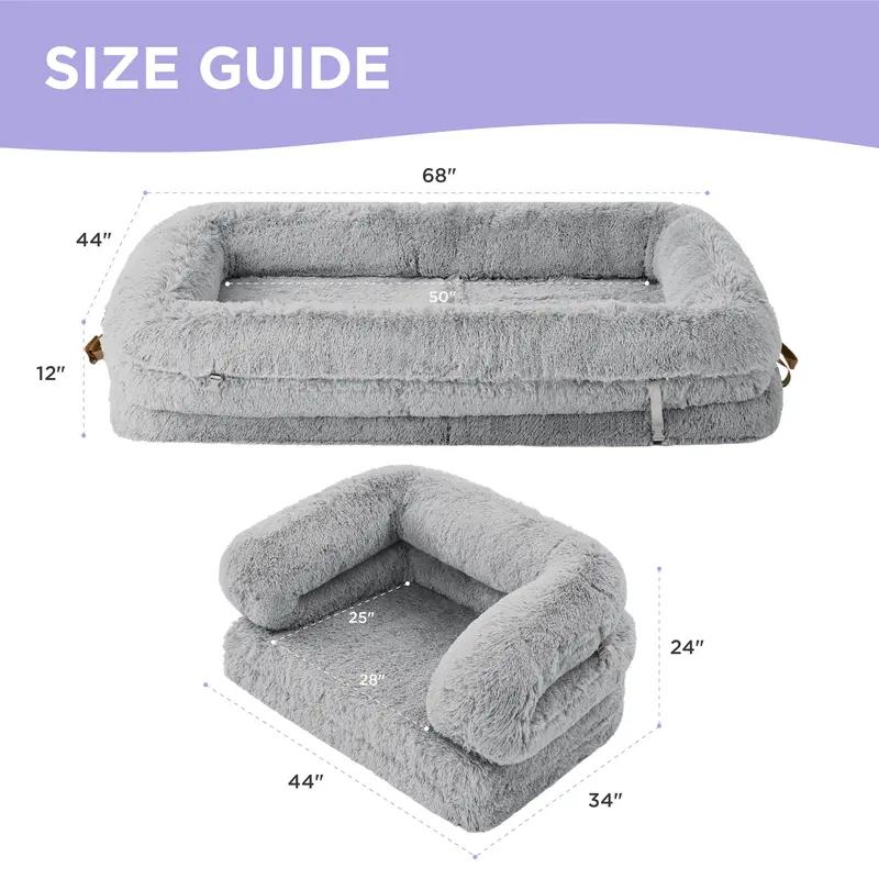 3-in-1 Flexible Cozy Fluffy Lounge Sofa Human Dog Bed