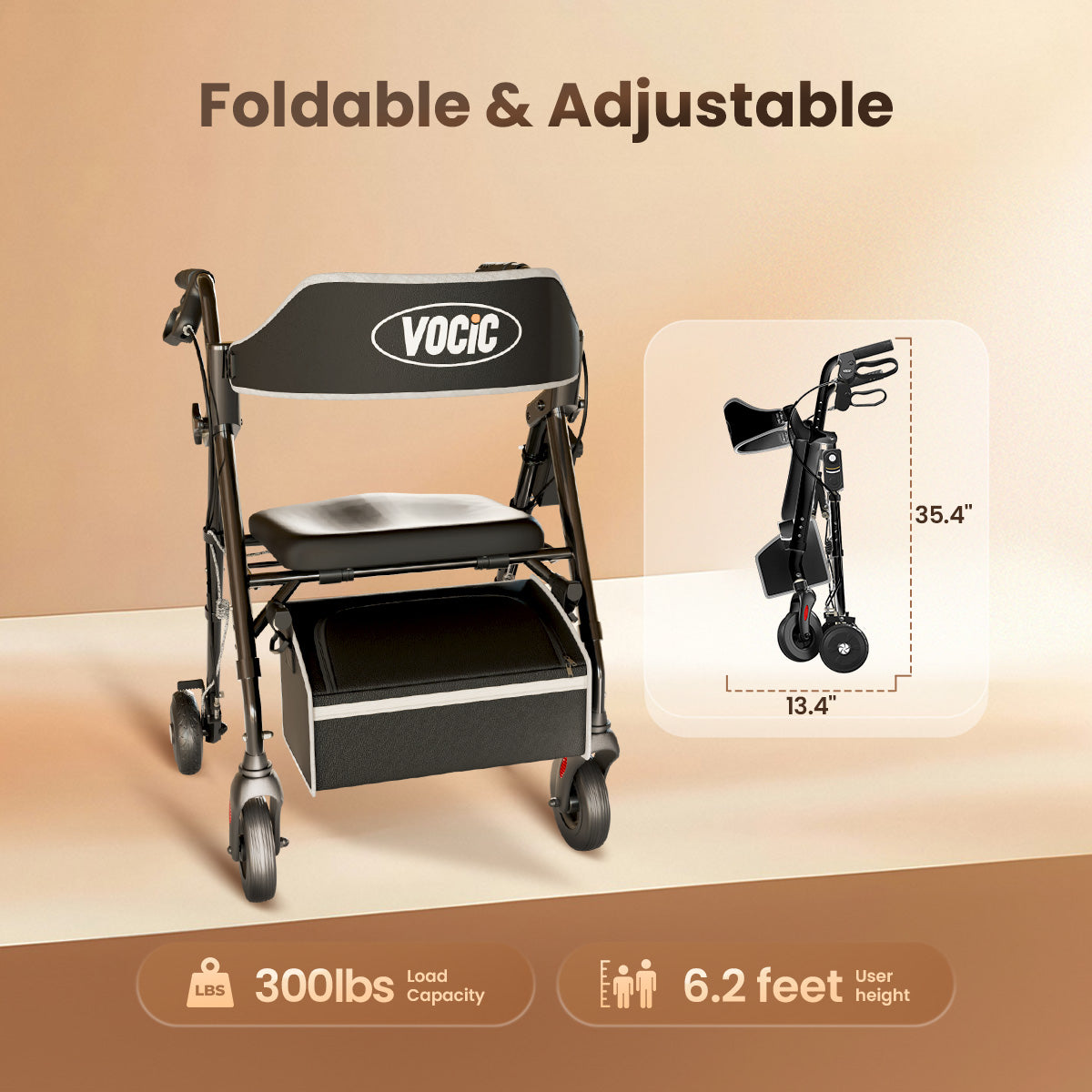VOCIC Z63 Rollator with Adjustable Resistance - Speed Control Walker