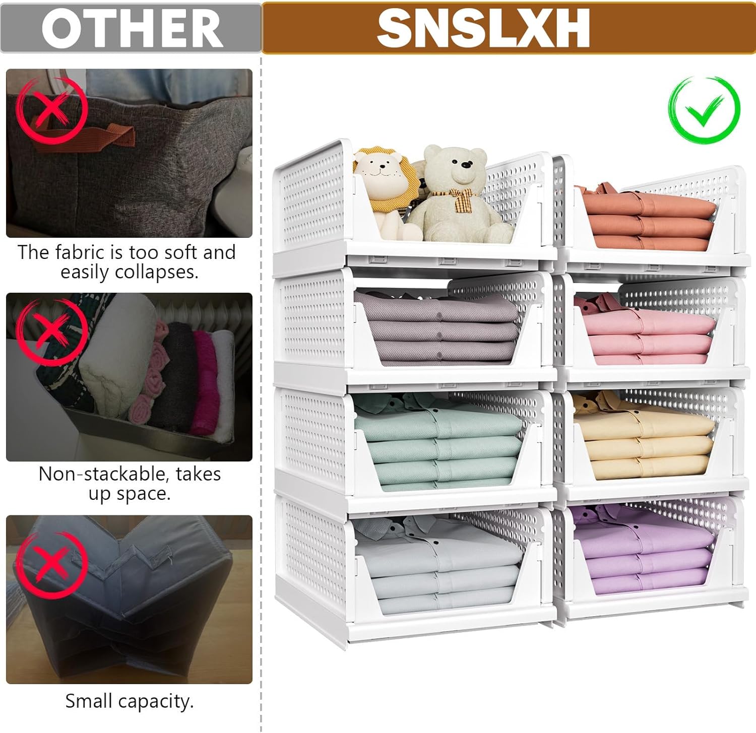 Multifunctional Stackable Closet Storage Basket(5 Pack)