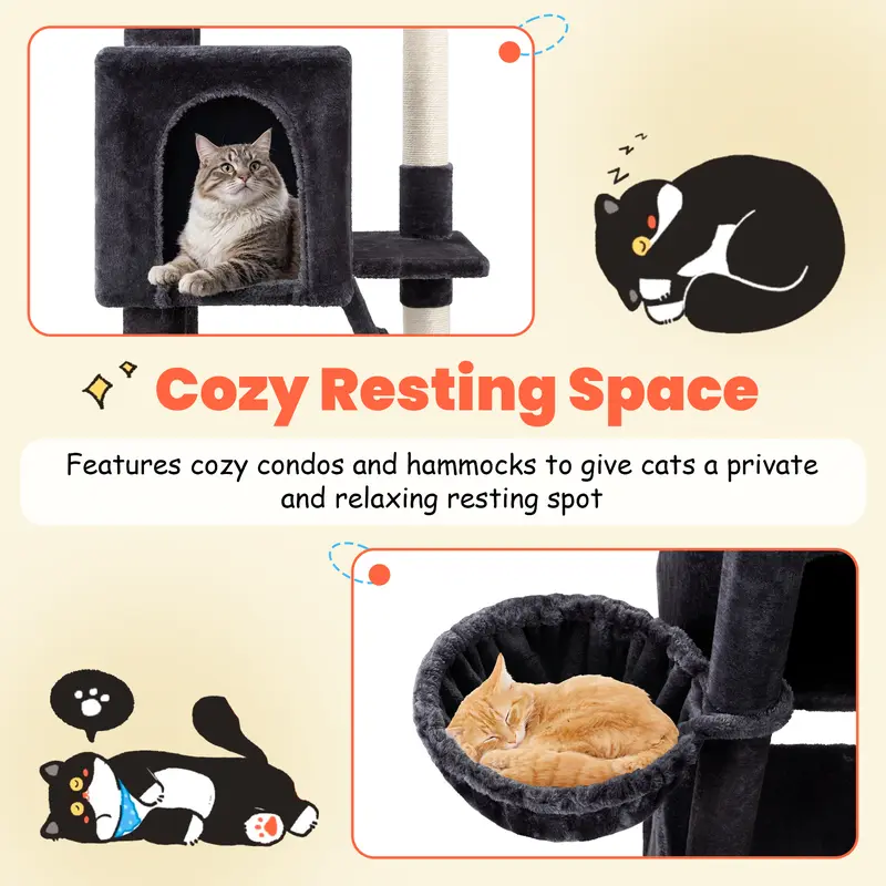 64-Inch Large Cat Tree – Multi-Level Cat Tower with Durable Activity Center for Indoor Cats,Beige/Dark Grey/Grey/Pink/Leopard Print & Spot Patterns