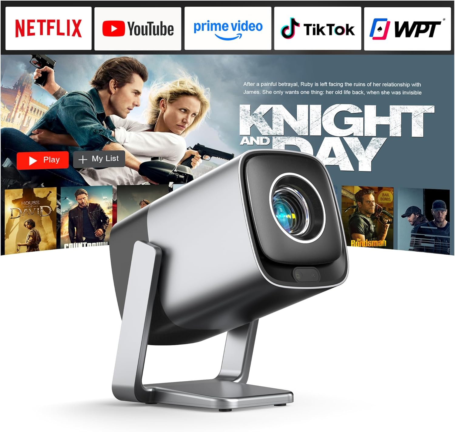 [Compatible with Netflix & TOF Real-time Focus] Smart Mini Projector with WiFi ,Bluetooth and APP