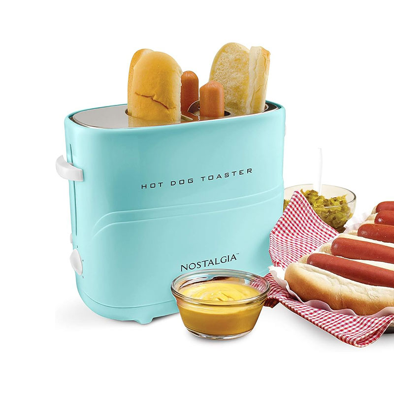 Retro Pop-Up 2 Hot Dog and Bun Toaster, With Mini Tongs, 