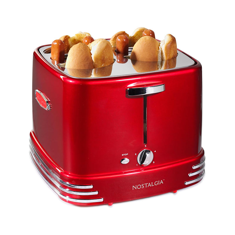 Retro Pop-Up 2 Hot Dog and Bun Toaster, With Mini Tongs, 