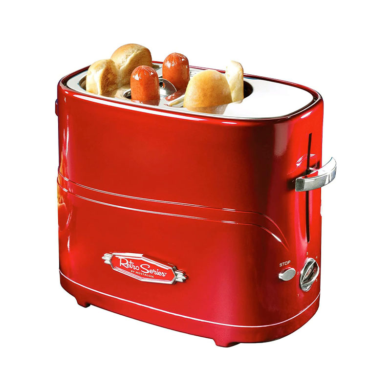 Retro Pop-Up 2 Hot Dog and Bun Toaster, With Mini Tongs, 