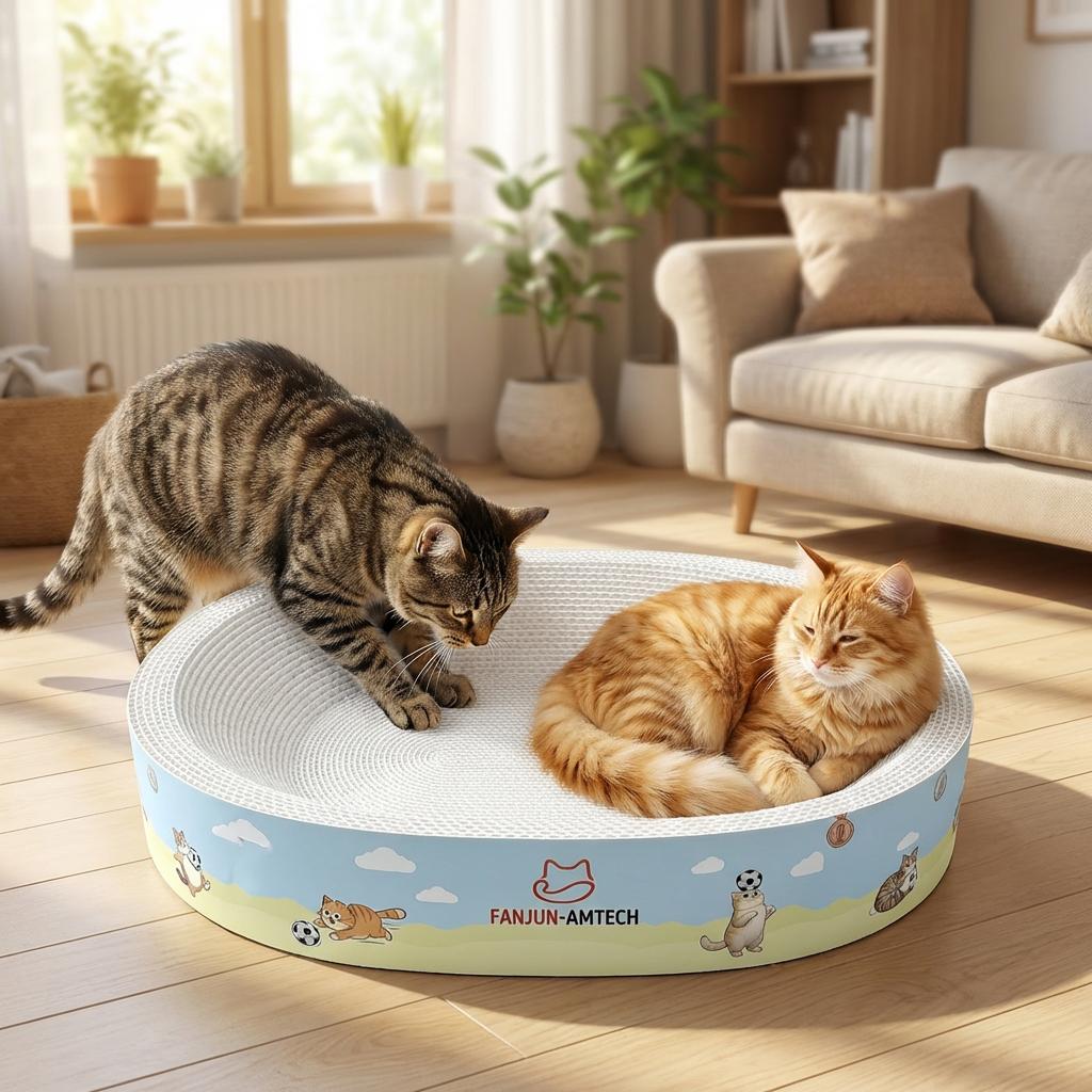 SummerVibes petlovers FANJUN-AMTECH 2-in-1 Cartoon cat scratcher bed,Play & Rest Design, No Paper Scraps, Wear-Resistant, Anti-Overturning, High-Hardness Plant Fiber Corrugated Paper, Plastic-Free, Safe Eco-Friendly Cool Cat Supply outdoorfun