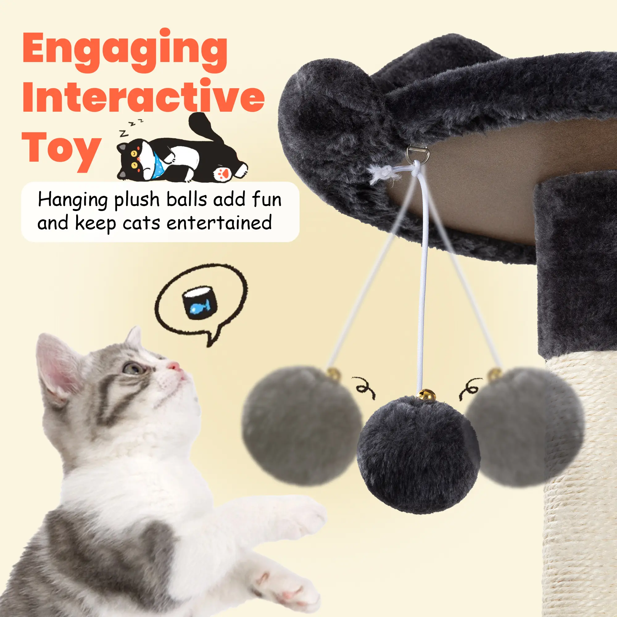 HOOMIC 64-Inch Large Cat Tree &ndash; Multi-Level Cat Tower with Durable Activity Center for Indoor Cats,Beige/Dark Grey/Grey/Pink/Leopard Print & Spot Patterns#SummerVibes
