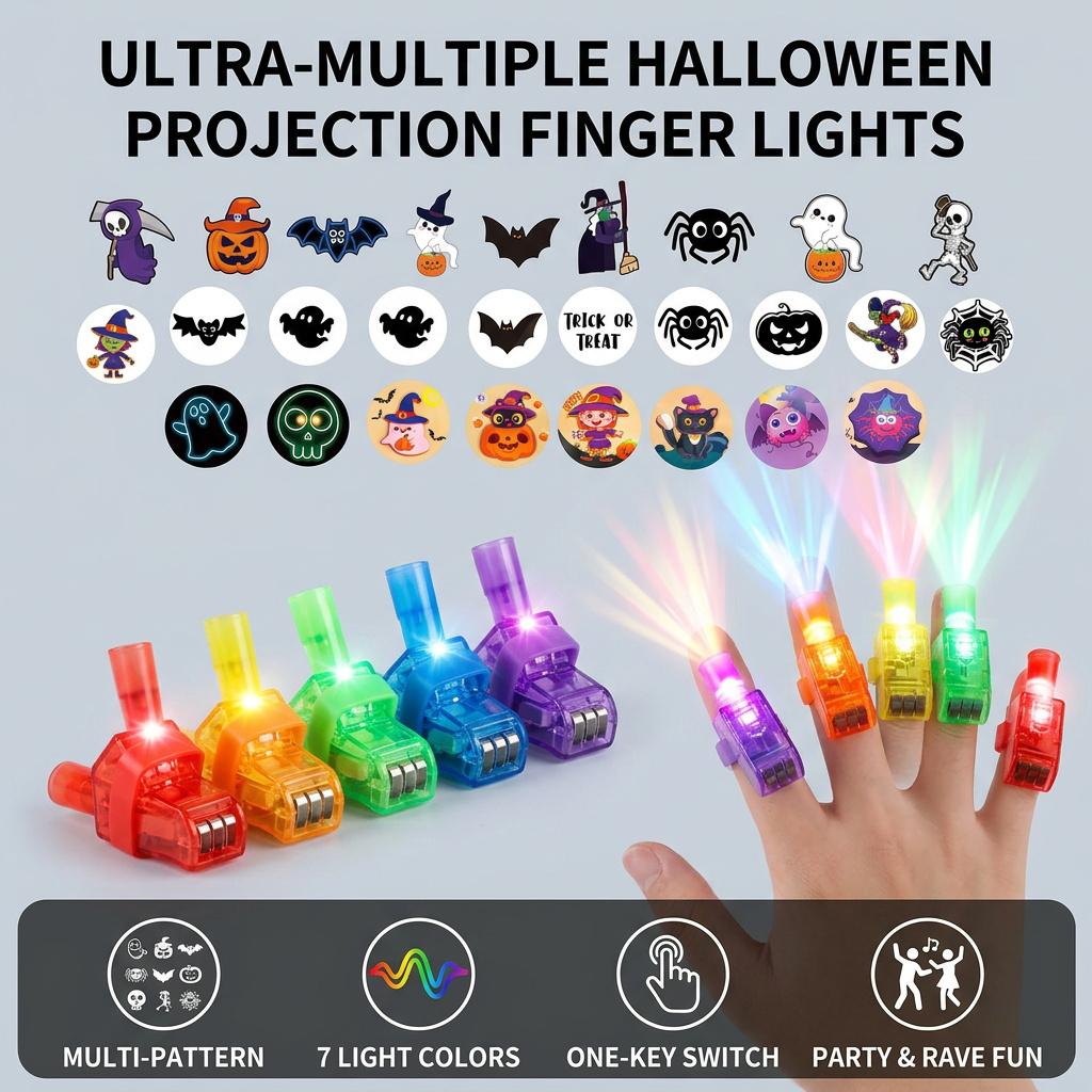 36Pcs Halloween Finger Lights, 18+ Projection Patterns LED Light Rings, Glow Finger Toys for Kids, Party Favor, Halloween Party Decorations & Gifts