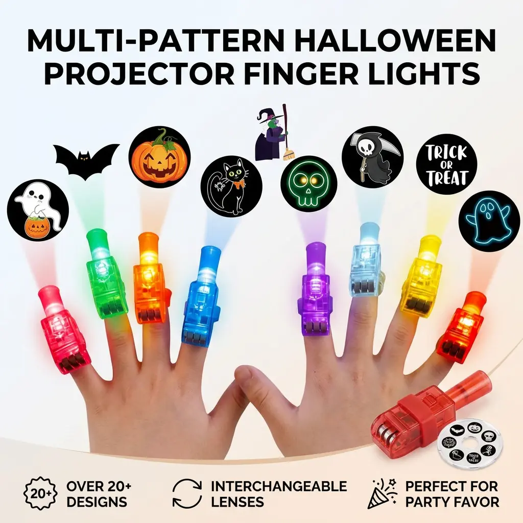 36Pcs Halloween LED Finger Lights with  Projection Patterns - Glow Finger Toys for Kids Party Favors