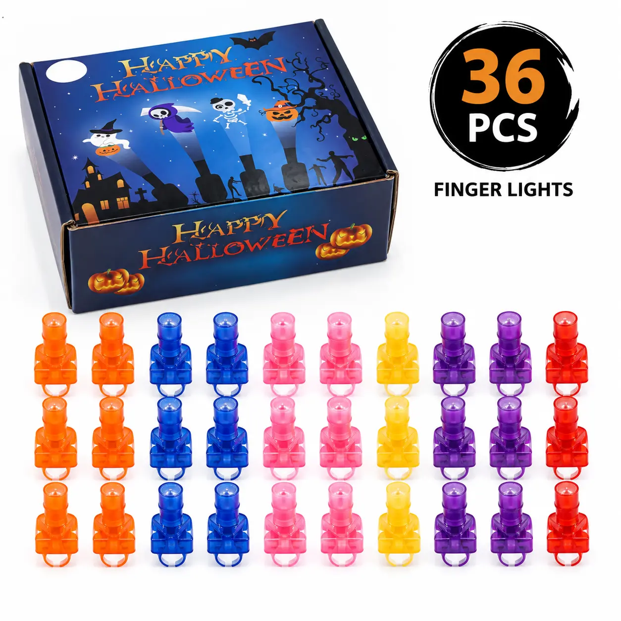 36Pcs Halloween LED Finger Lights with  Projection Patterns - Glow Finger Toys for Kids Party Favors
