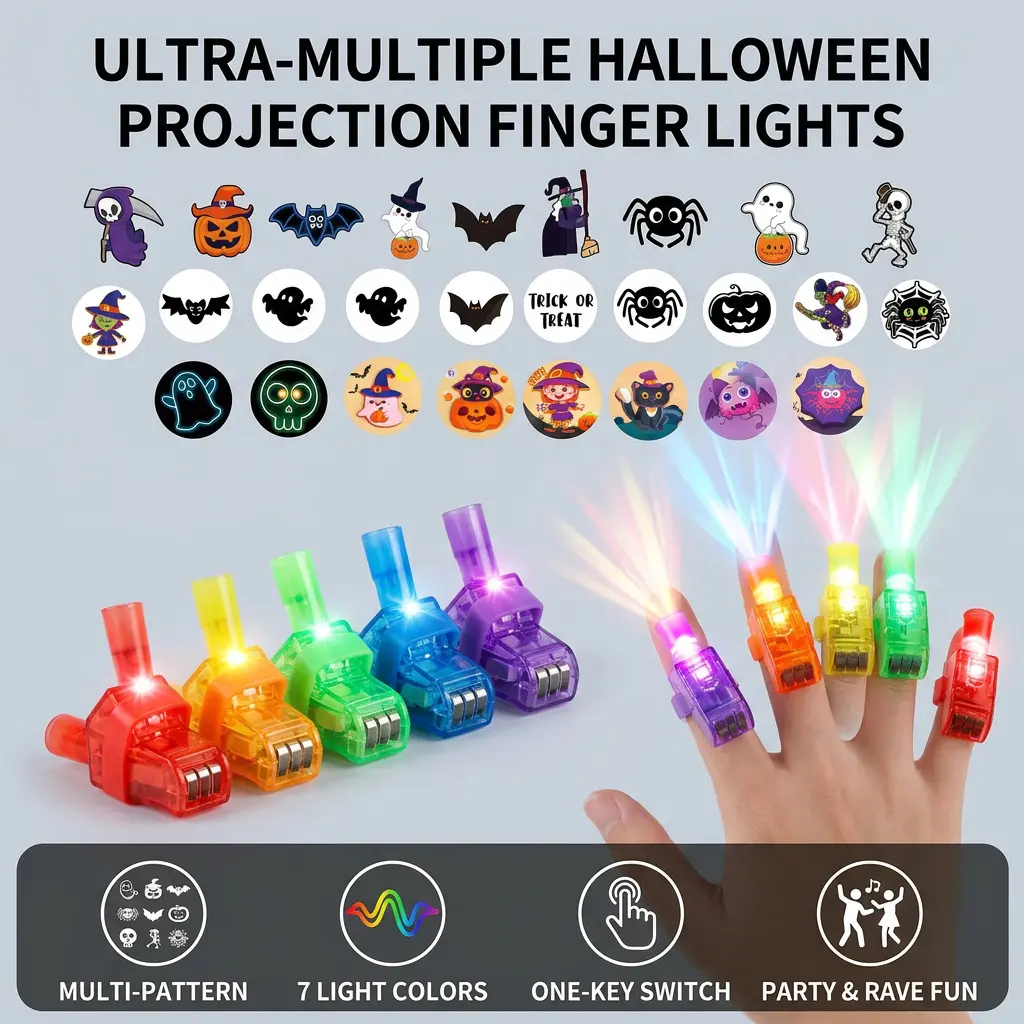 36Pcs Halloween LED Finger Lights with  Projection Patterns - Glow Finger Toys for Kids Party Favors