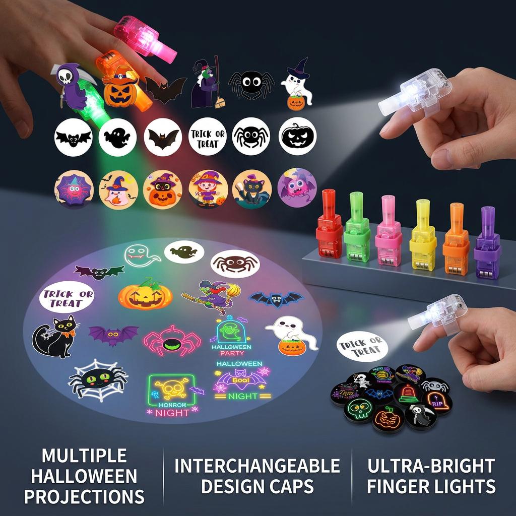 36Pcs Halloween Finger Lights, 18+ Projection Patterns LED Light Rings, Glow Finger Toys for Kids, Party Favor, Halloween Party Decorations & Gifts