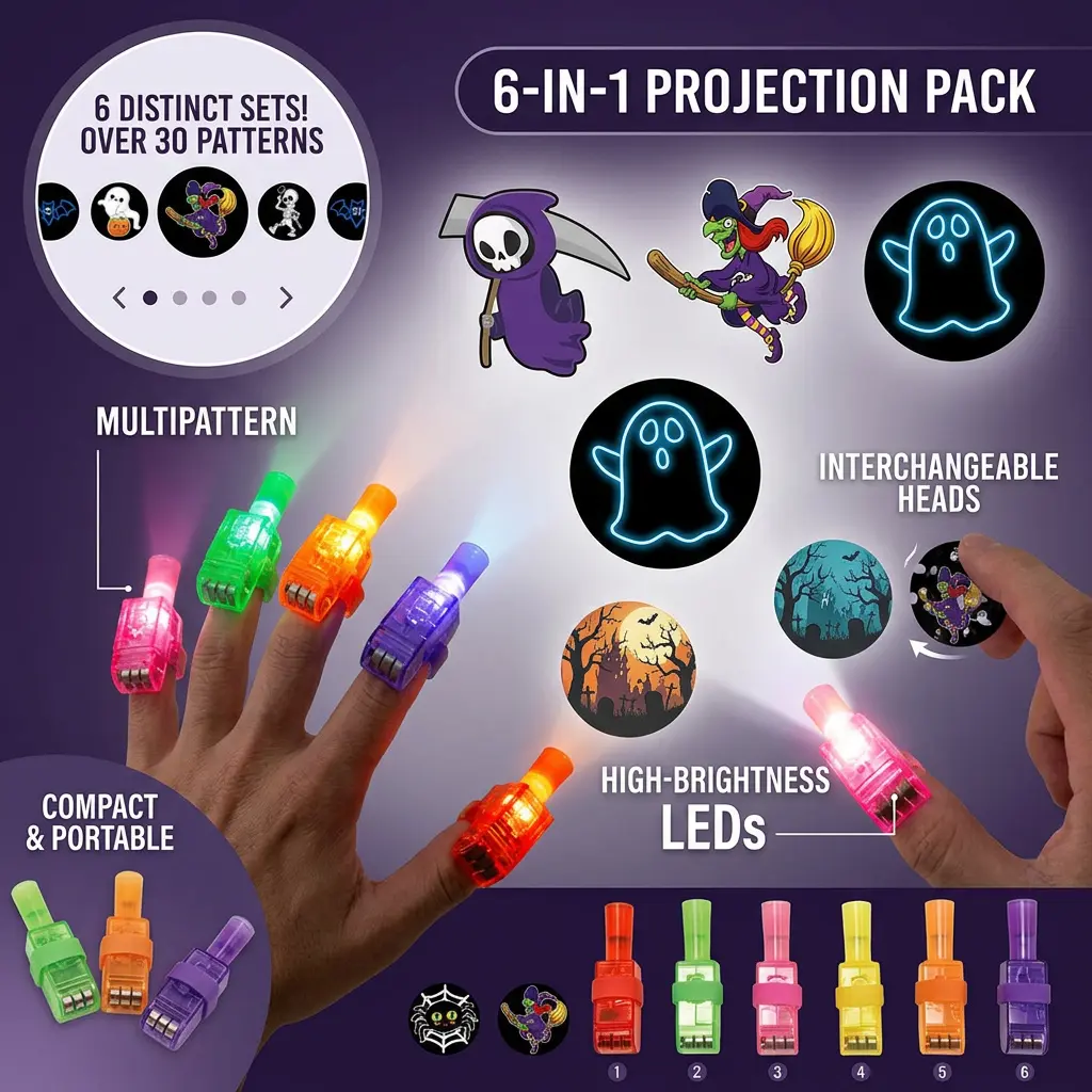 36Pcs Halloween LED Finger Lights with  Projection Patterns - Glow Finger Toys for Kids Party Favors