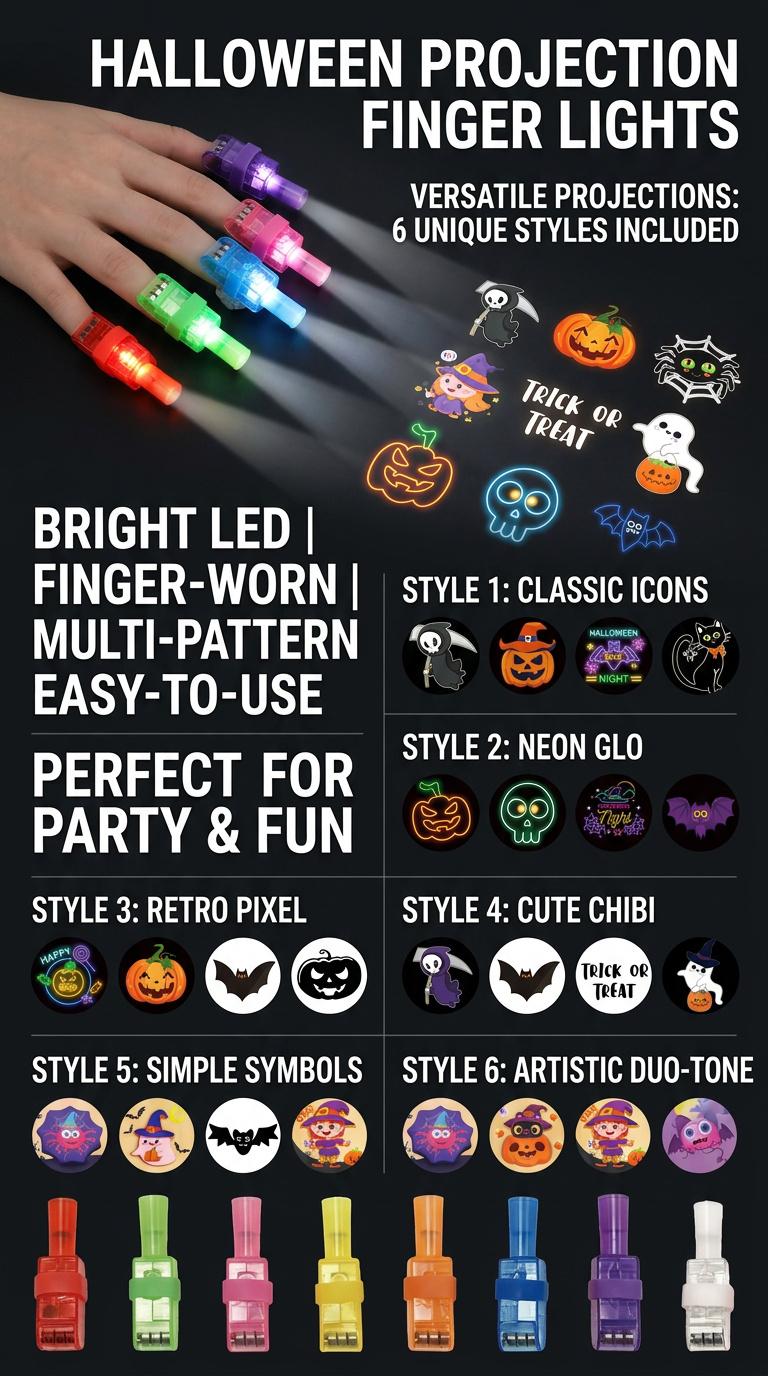 36Pcs Halloween Finger Lights, 18+ Projection Patterns LED Light Rings, Glow Finger Toys for Kids, Party Favor, Halloween Party Decorations & Gifts