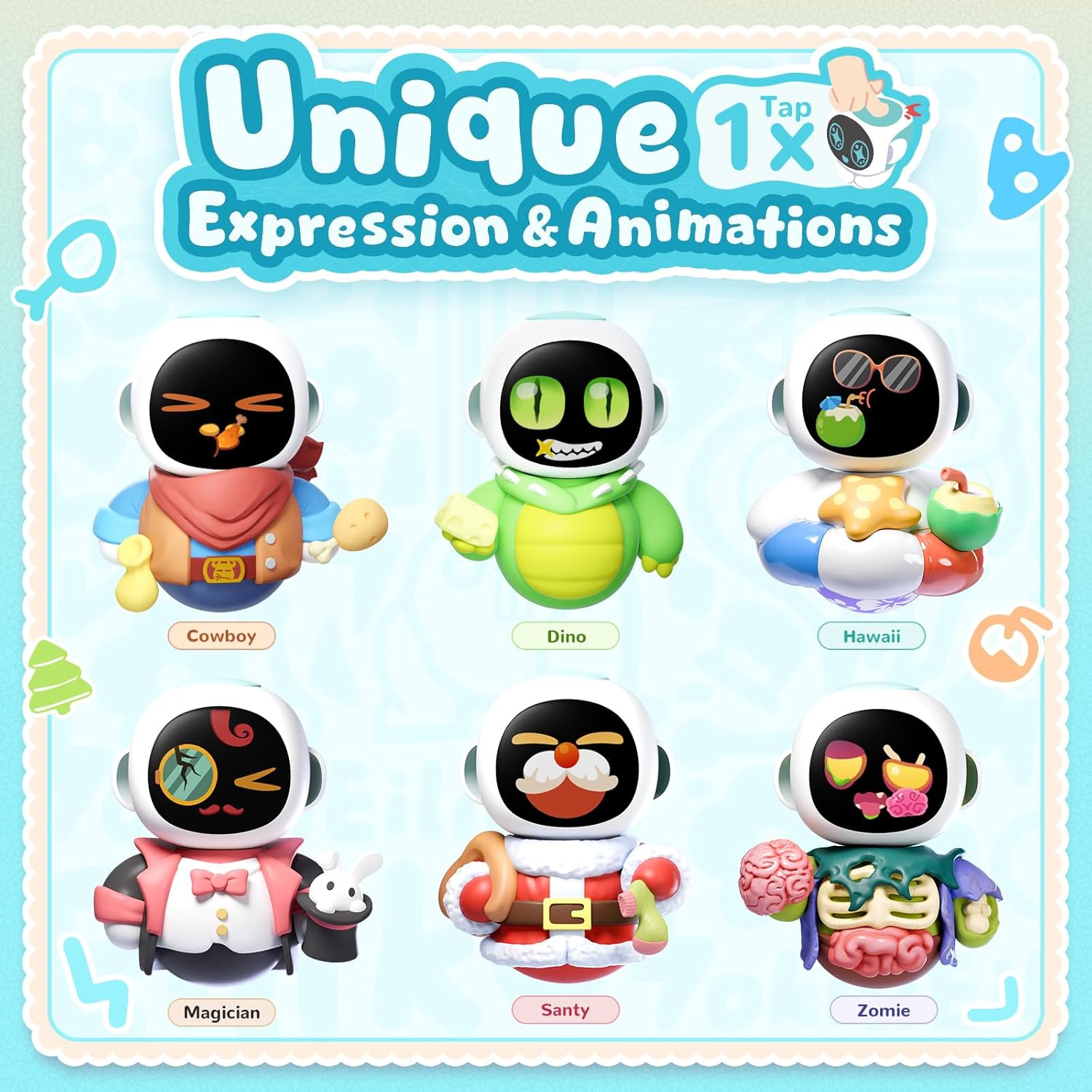 Eiliko Aquamarine – Tiny AI Charm Robot with Voice Chat, Emotional Responses, Themed Body Swap, Outfit-Matching, Perfect Companion for Couples, Best Friends & Kids
