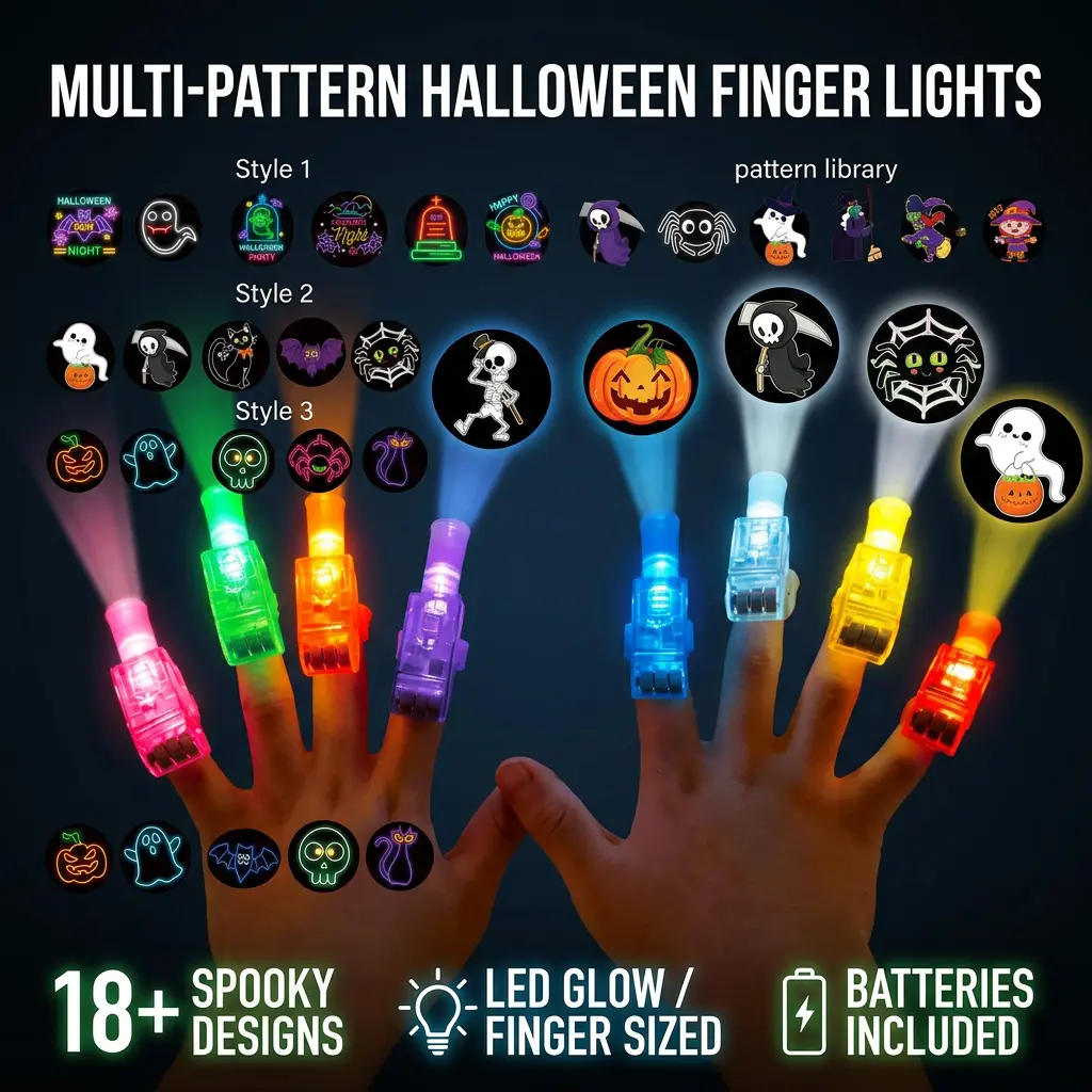 36Pcs Halloween LED Finger Lights with  Projection Patterns - Glow Finger Toys for Kids Party Favors