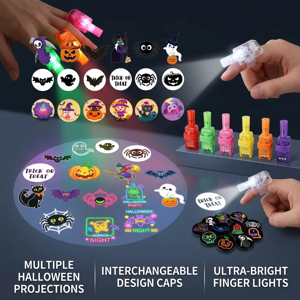 36Pcs Halloween LED Finger Lights with  Projection Patterns - Glow Finger Toys for Kids Party Favors
