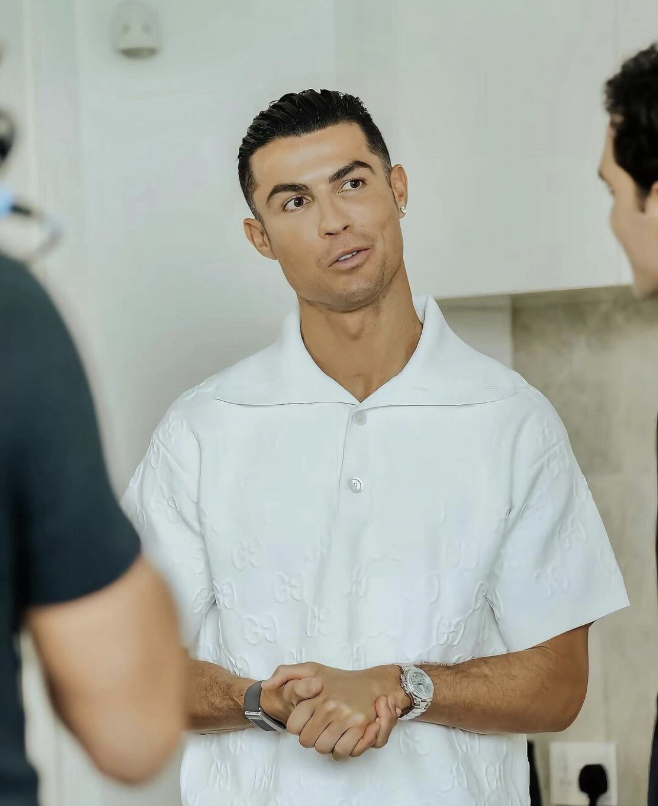 GG Cristiano Ronaldo's same dark floral short sleeved polo shirt