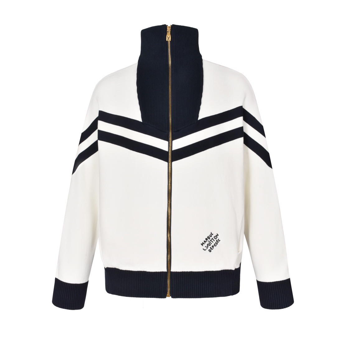 1V Stand up collar color blocked zipper sweater jacket