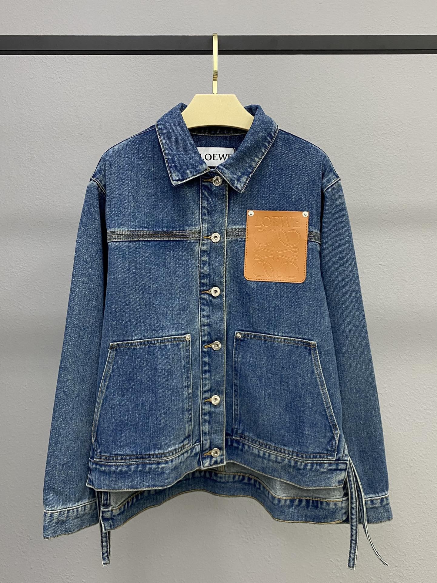 LEW Leather embossed logo denim jacket on the chest
