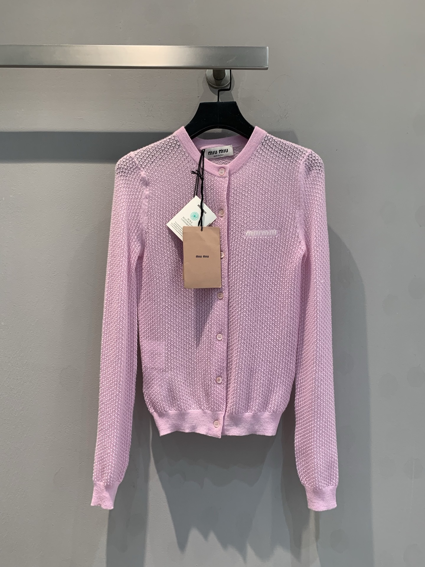 MM 2025SS Pink knitted hollow cardigan