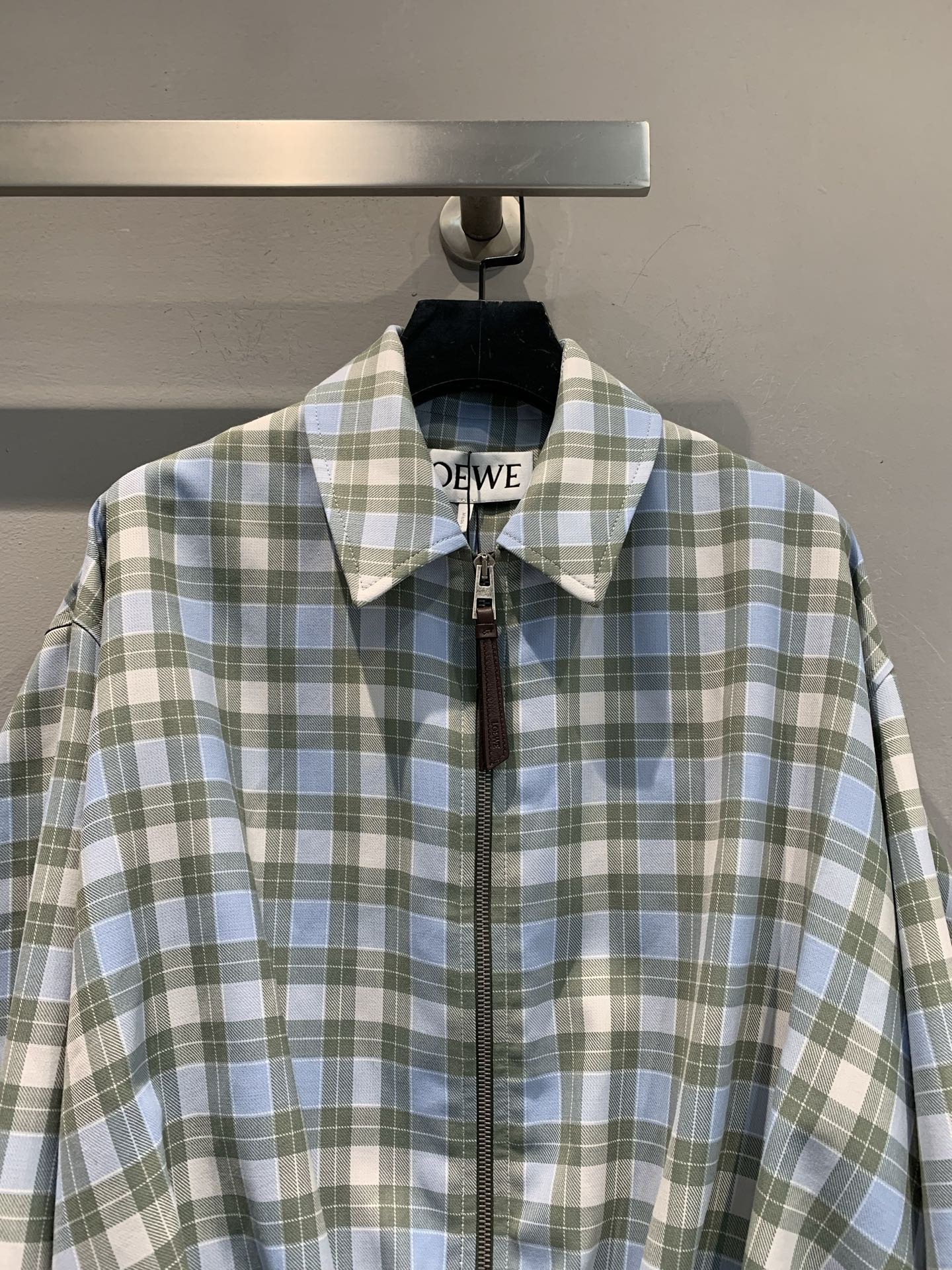 LEW 2025SS Wrinkled leather tag plaid jacket