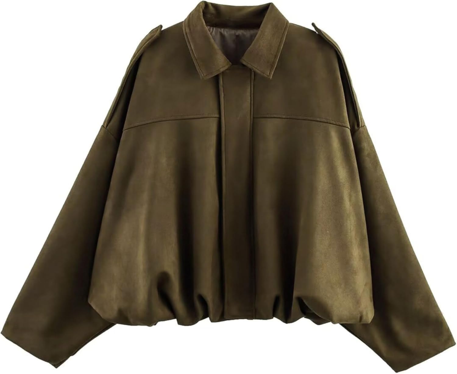 Women's Cropped Faux Suede Bomber Jacket Fall Casual Oversized Shacket Coat Long Sleeve Trendy Outerwear
