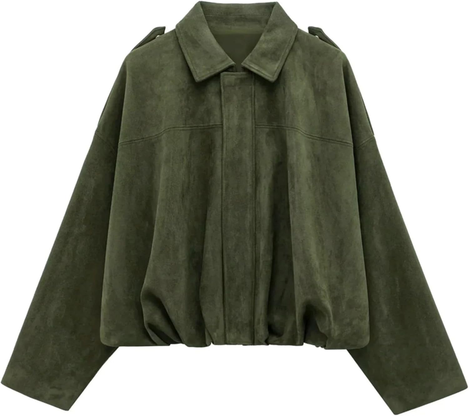 Women's Cropped Faux Suede Bomber Jacket Fall Casual Oversized Shacket Coat Long Sleeve Trendy Outerwear