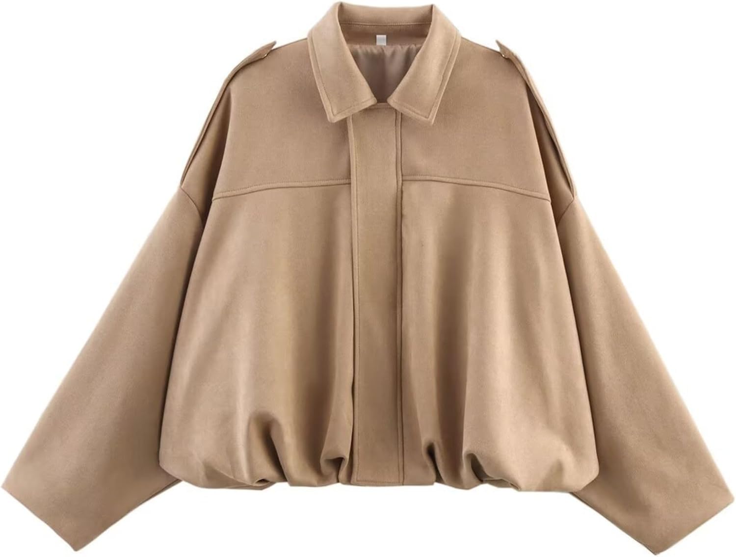 Women's Cropped Faux Suede Bomber Jacket Fall Casual Oversized Shacket Coat Long Sleeve Trendy Outerwear