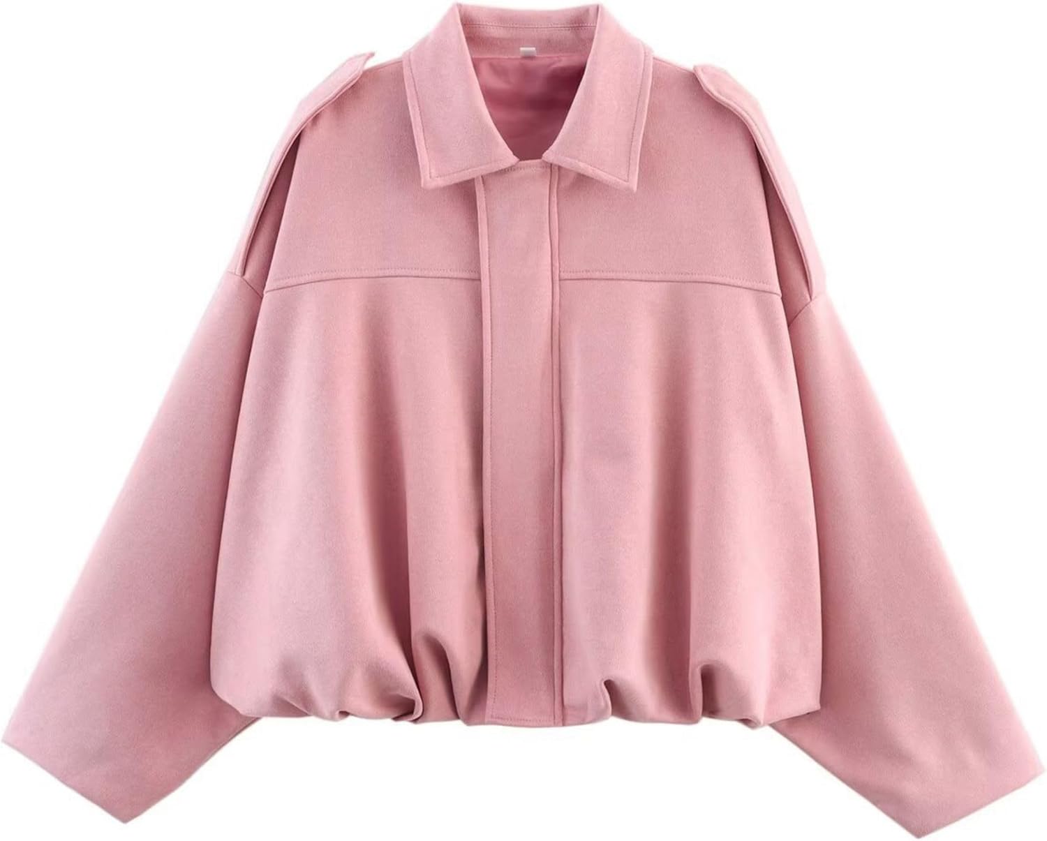 Women's Cropped Faux Suede Bomber Jacket Fall Casual Oversized Shacket Coat Long Sleeve Trendy Outerwear