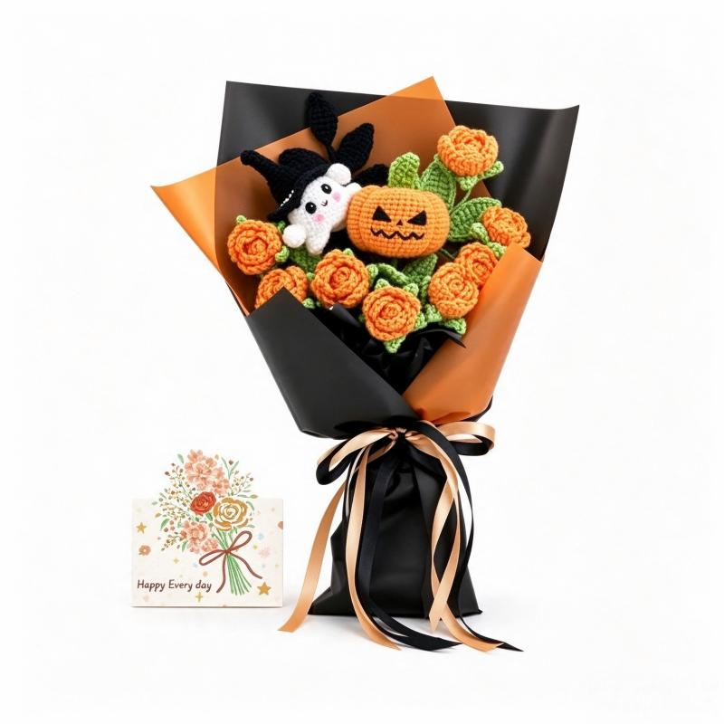 Handmade Crochet Halloween Flower Bouquet