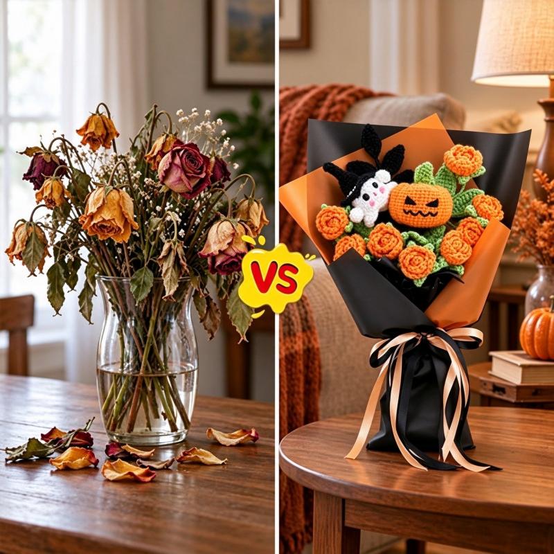 Handmade Crochet Halloween Flower Bouquet