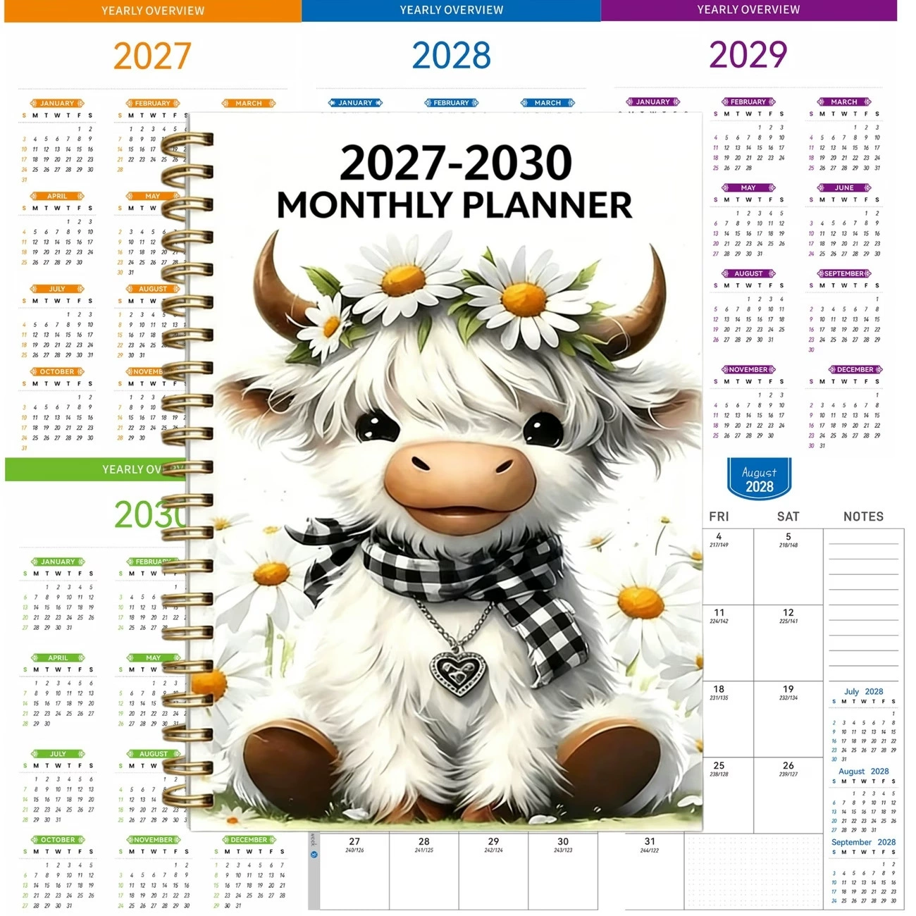 2026-2030 Monthly Planner Cute Highland Cow 5-Year Calendar