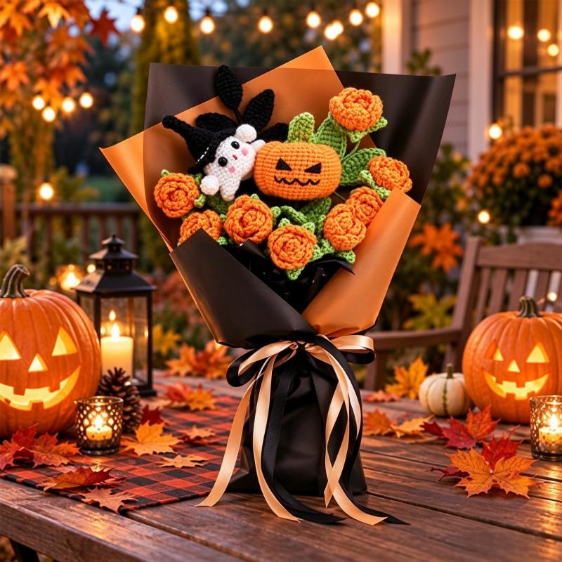 Handmade Crochet Halloween Flower Bouquet