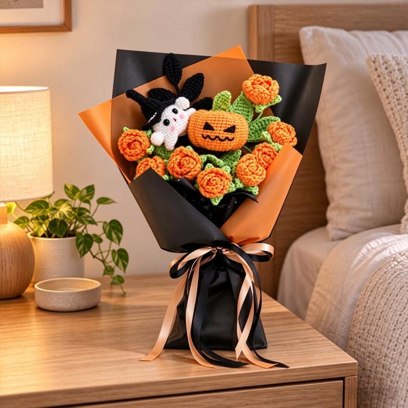 Handmade Crochet Halloween Flower Bouquet
